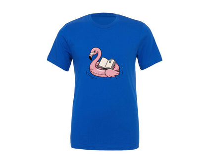 brand:Generic|color:True Royal Blue|Cute Book Lover Floating Flamingo Graphic T-Shirt