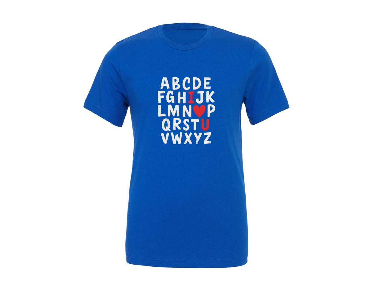 brand:Generic|color:True Royal Blue|Valentine Alphabet I Love You 2 Graphic T-Shirt