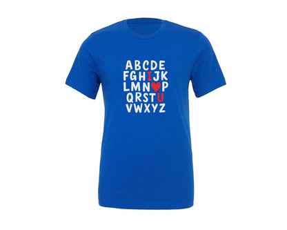 brand:Generic|color:True Royal Blue|Valentine Alphabet I Love You 2 Graphic T-Shirt