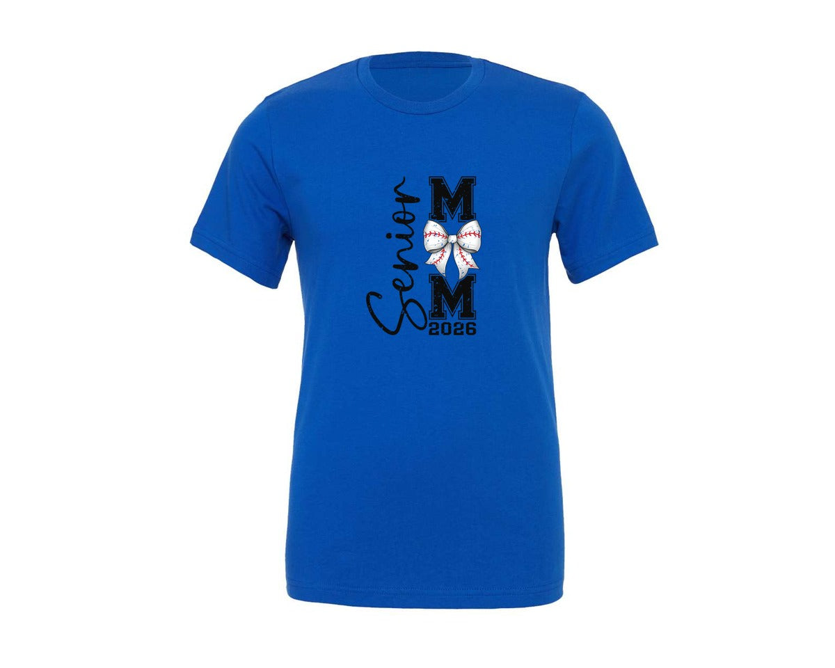brand:Generic|color:True Royal Blue|2026 Senior Baseball Mom Coquette Bow Graphic T-Shirt