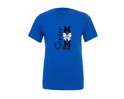 brand:Generic|color:True Royal Blue|2026 Senior Baseball Mom Coquette Bow Graphic T-Shirt