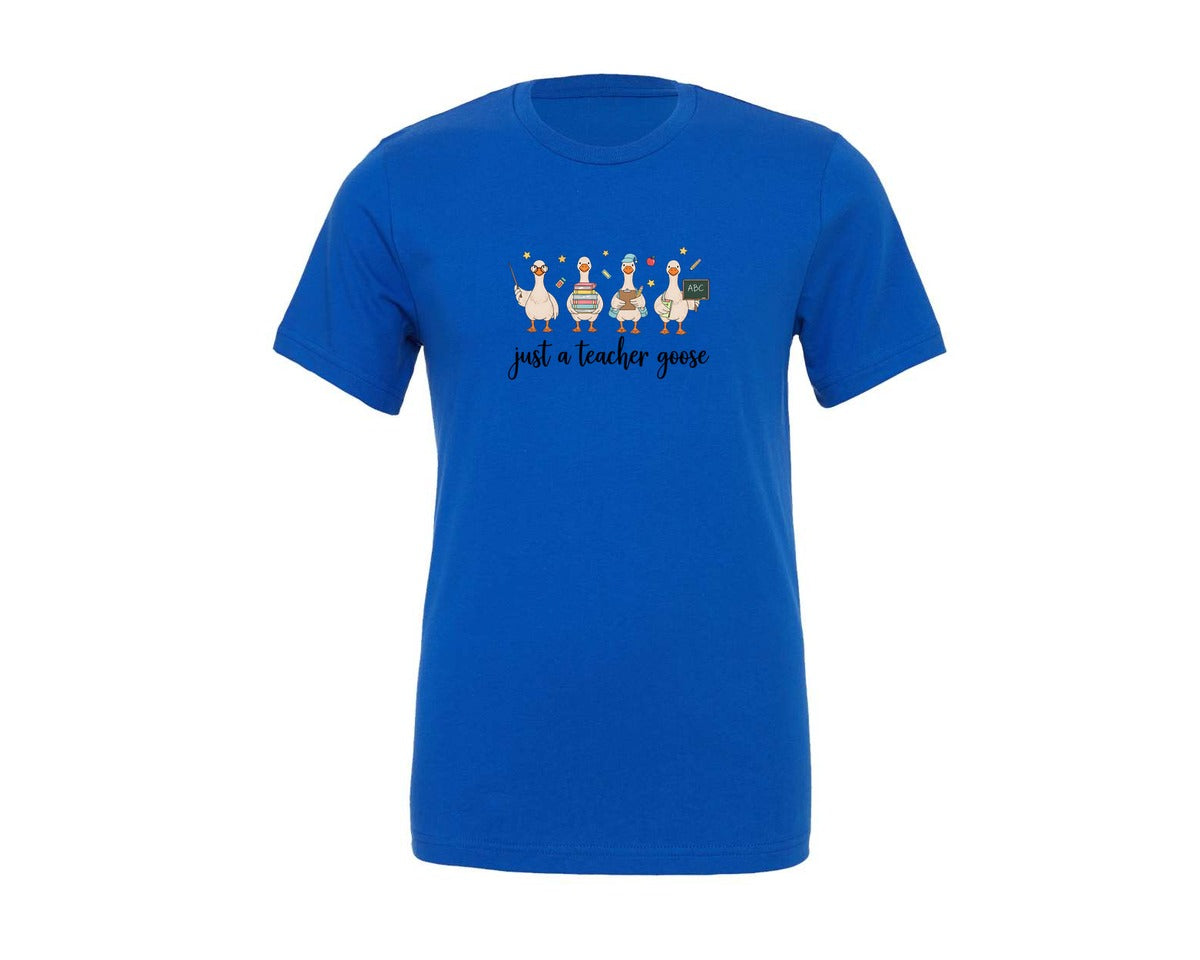 brand:Generic|color:True Royal Blue|Just A Teacher Goose Graphic T-Shirt