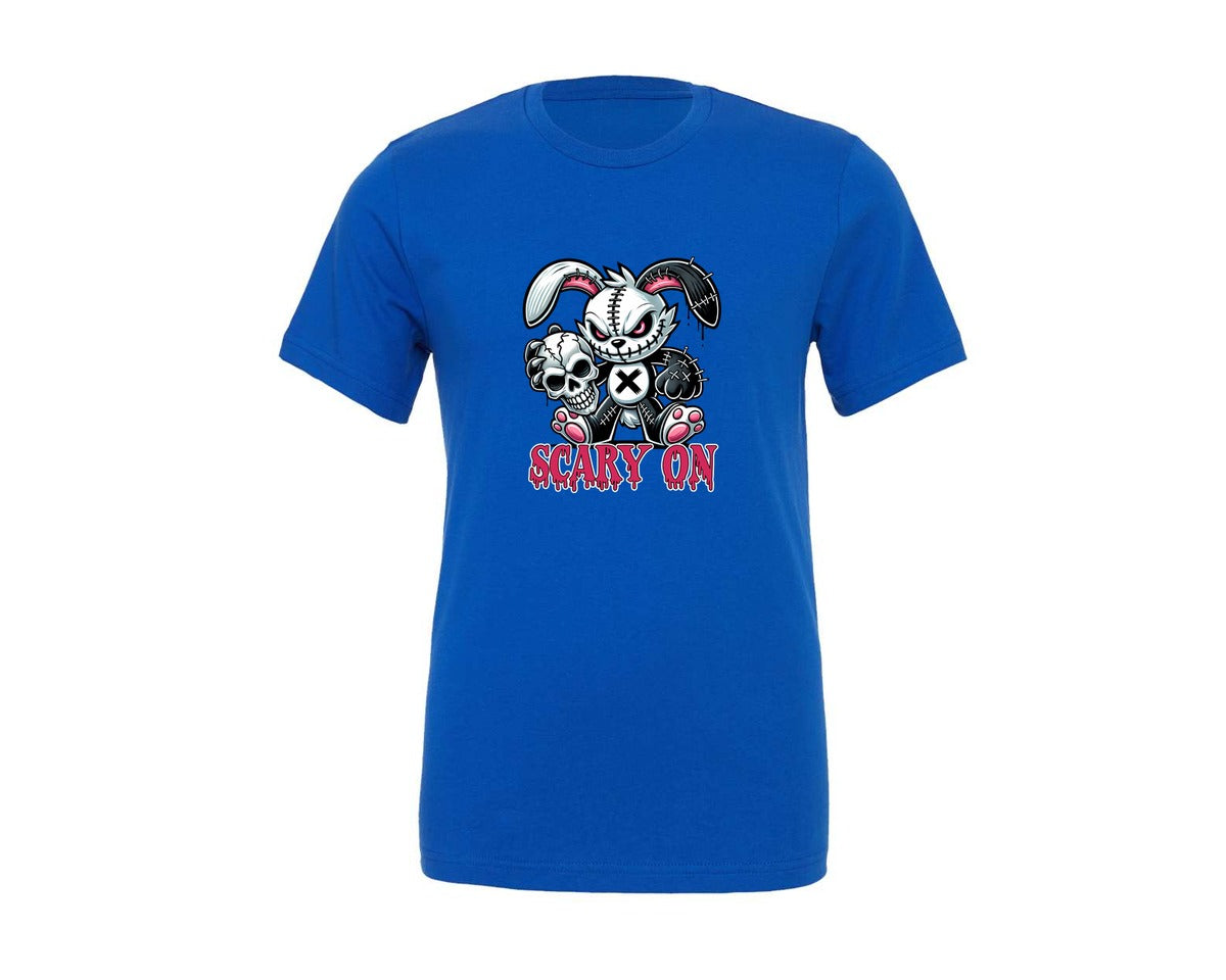brand:Generic|color:True Royal Blue|Scary On Creepy Halloween Bunny Graphic T-Shirt
