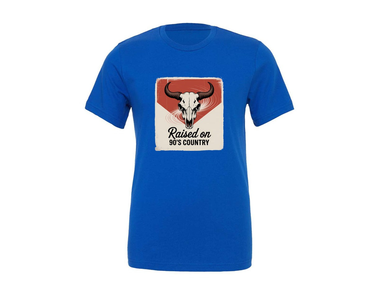 brand:Generic|color:True Royal Blue|90S Country Skull Retro Western Graphic T-Shirt