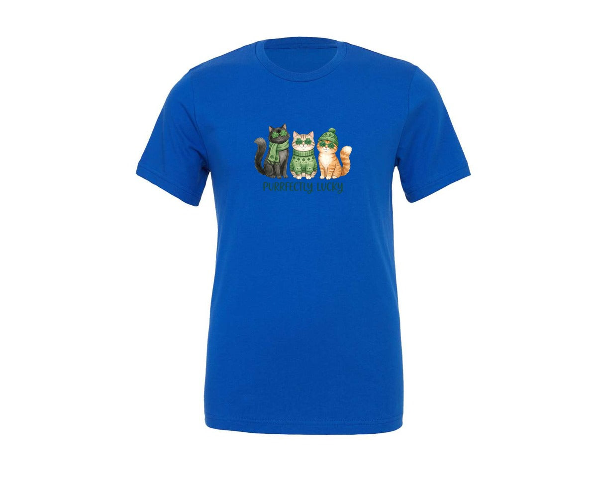 brand:Generic|color:True Royal Blue|Purrfectly Lucky St Patricks Day Graphic T-Shirt