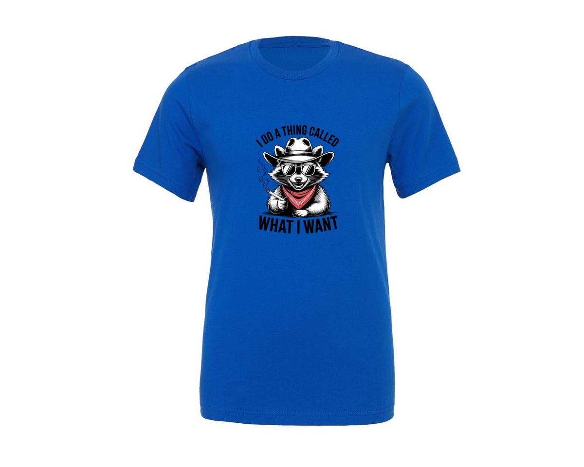 brand:Generic|color:True Royal Blue|I Do What I Want Raccoon Attitude Tee Graphic T-Shirt