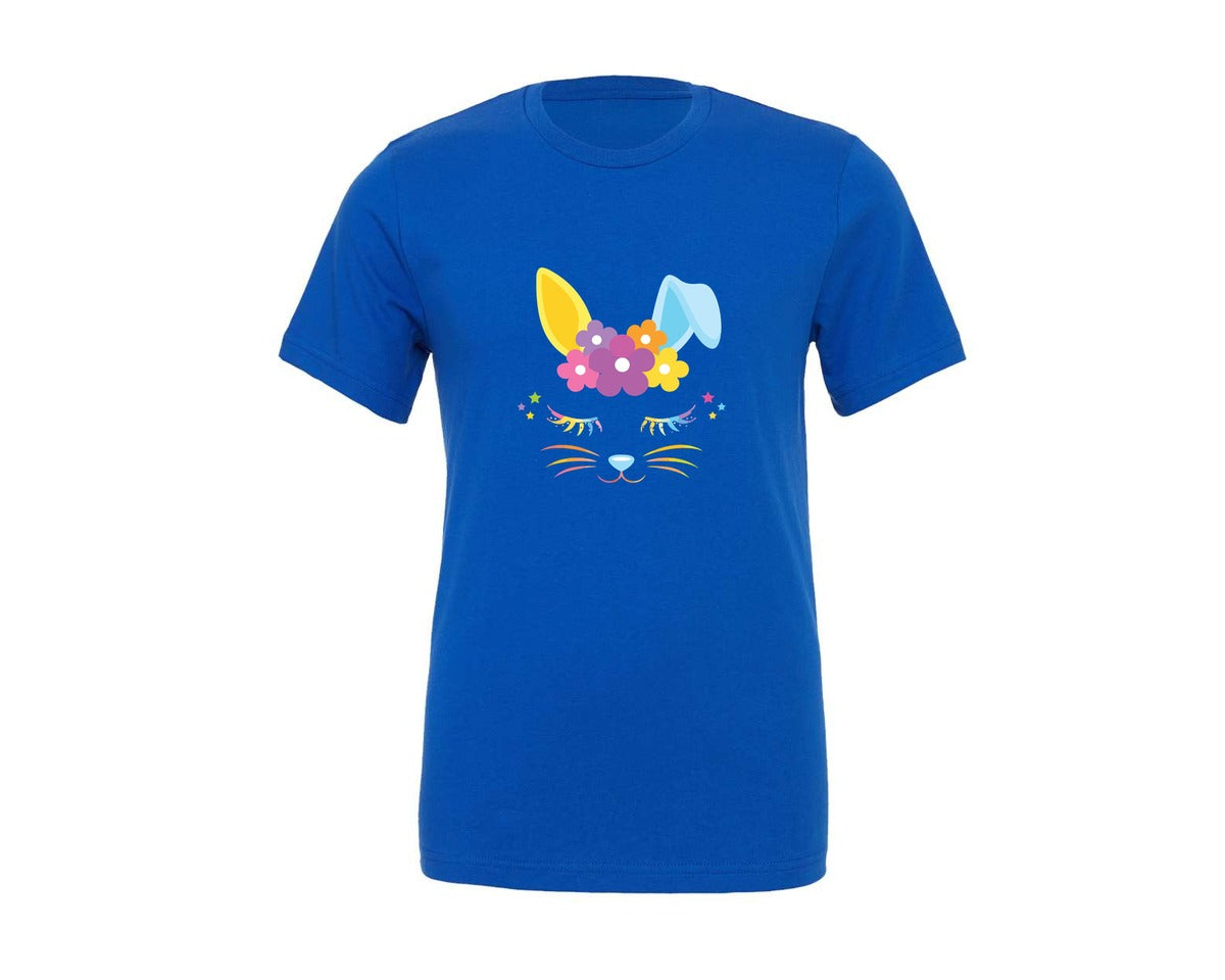 brand:Generic|color:True Royal Blue|Cute Floral Unicorn Easter Bunny Face Graphic T-Shirt