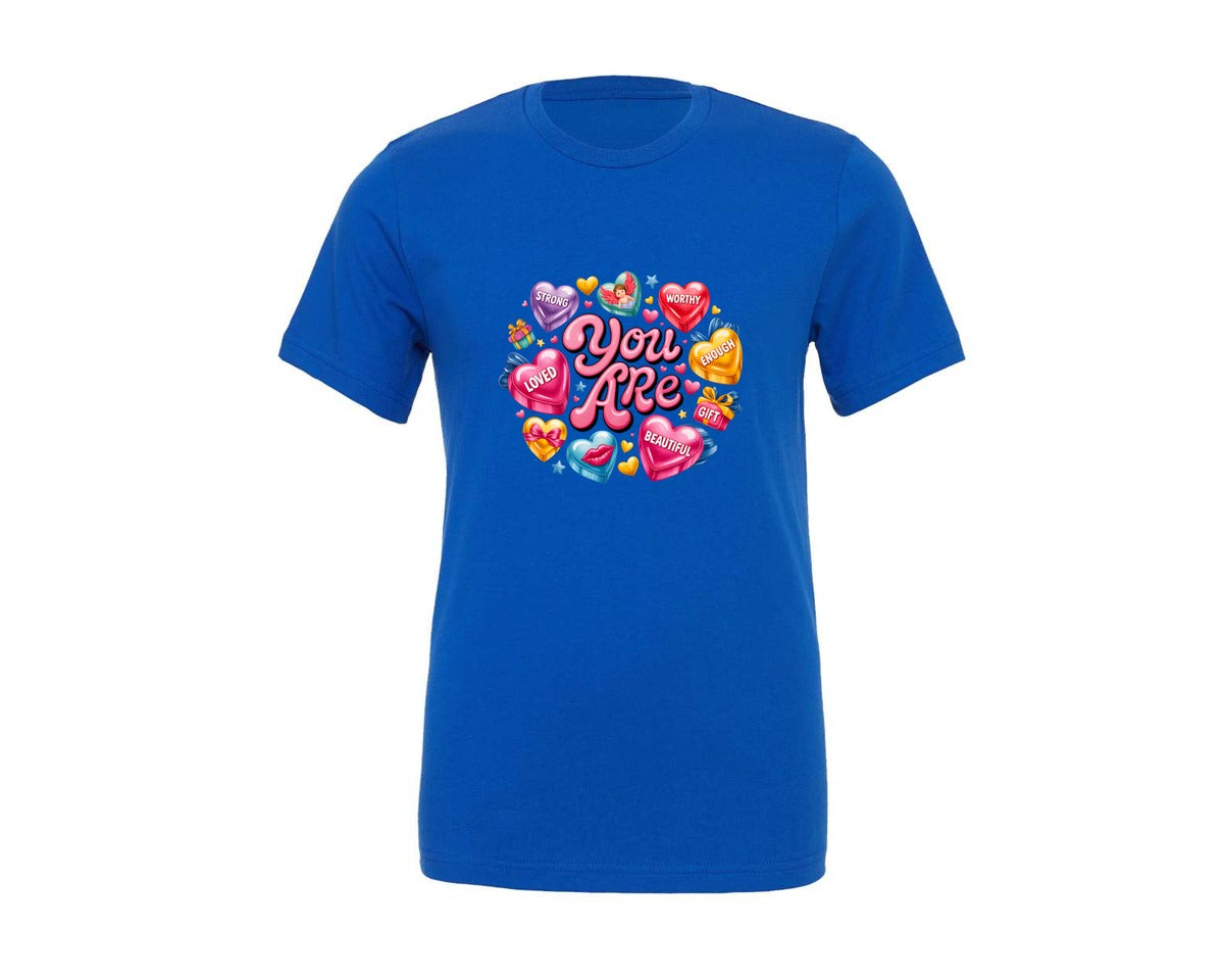 brand:Generic|color:True Royal Blue|Retro You Are Enough Valentine Graphic T-Shirt
