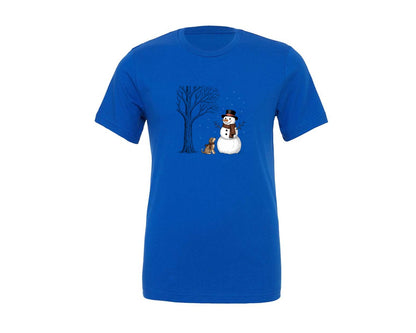 brand:Generic|color:True Royal Blue|Winter Snowman And Dog Snow Scene Graphic T-Shirt