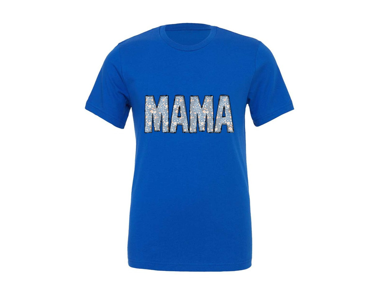 brand:Generic|color:True Royal Blue|Boho Floral Mama Mom Flower Mama Doodle Graphic T-Shirt