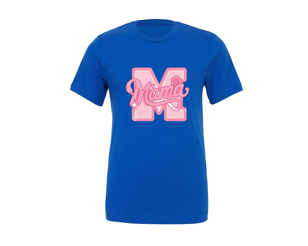 brand:Generic|color:True Royal Blue|Pink Y2K Mama With Smiley Flower 2 Graphic T-Shirt
