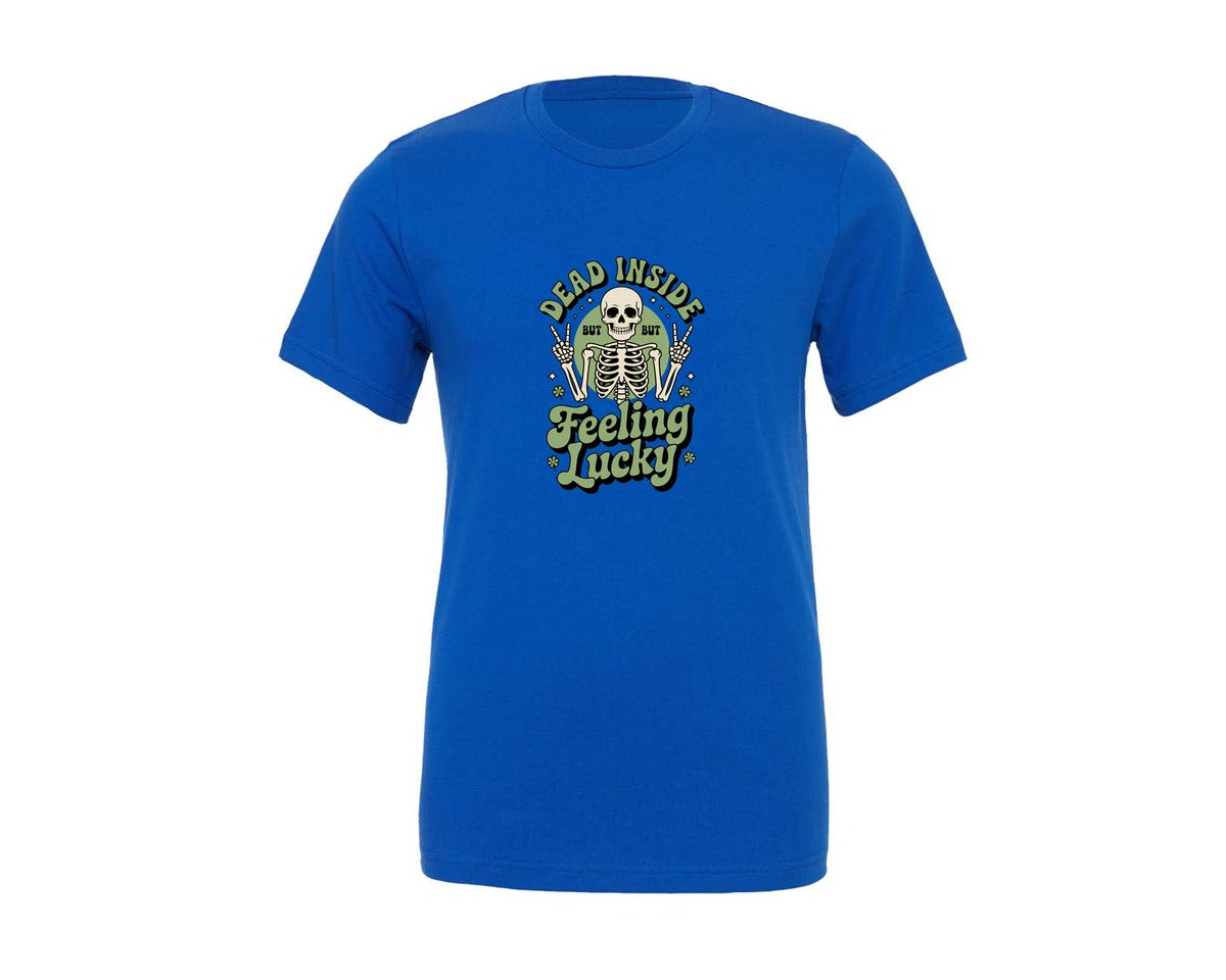 brand:Generic|color:True Royal Blue|Funny Dead Inside But Feeling Lucky Graphic T-Shirt