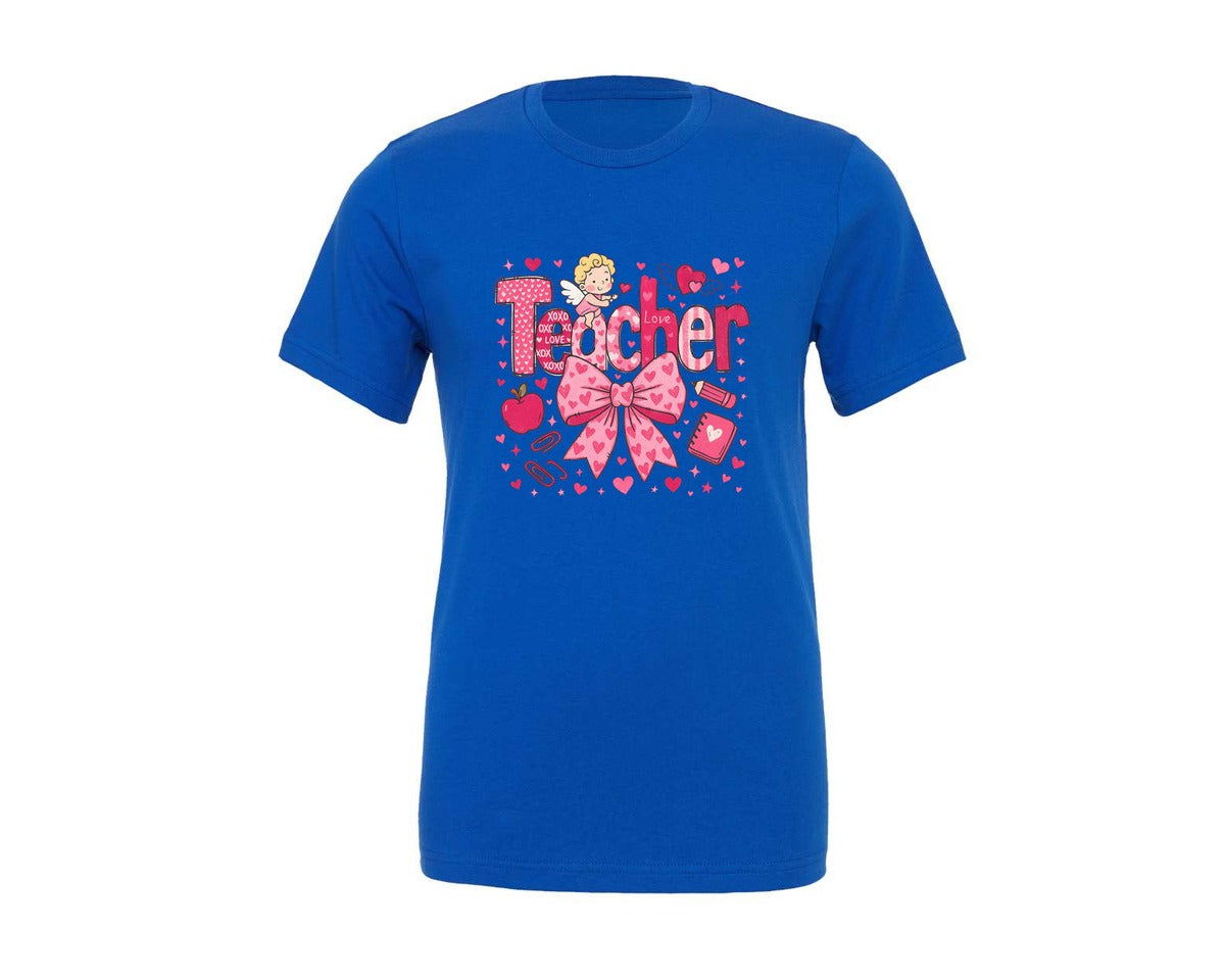 brand:Generic|color:True Royal Blue|Teacher Valentine Coquette Graphic T-Shirt