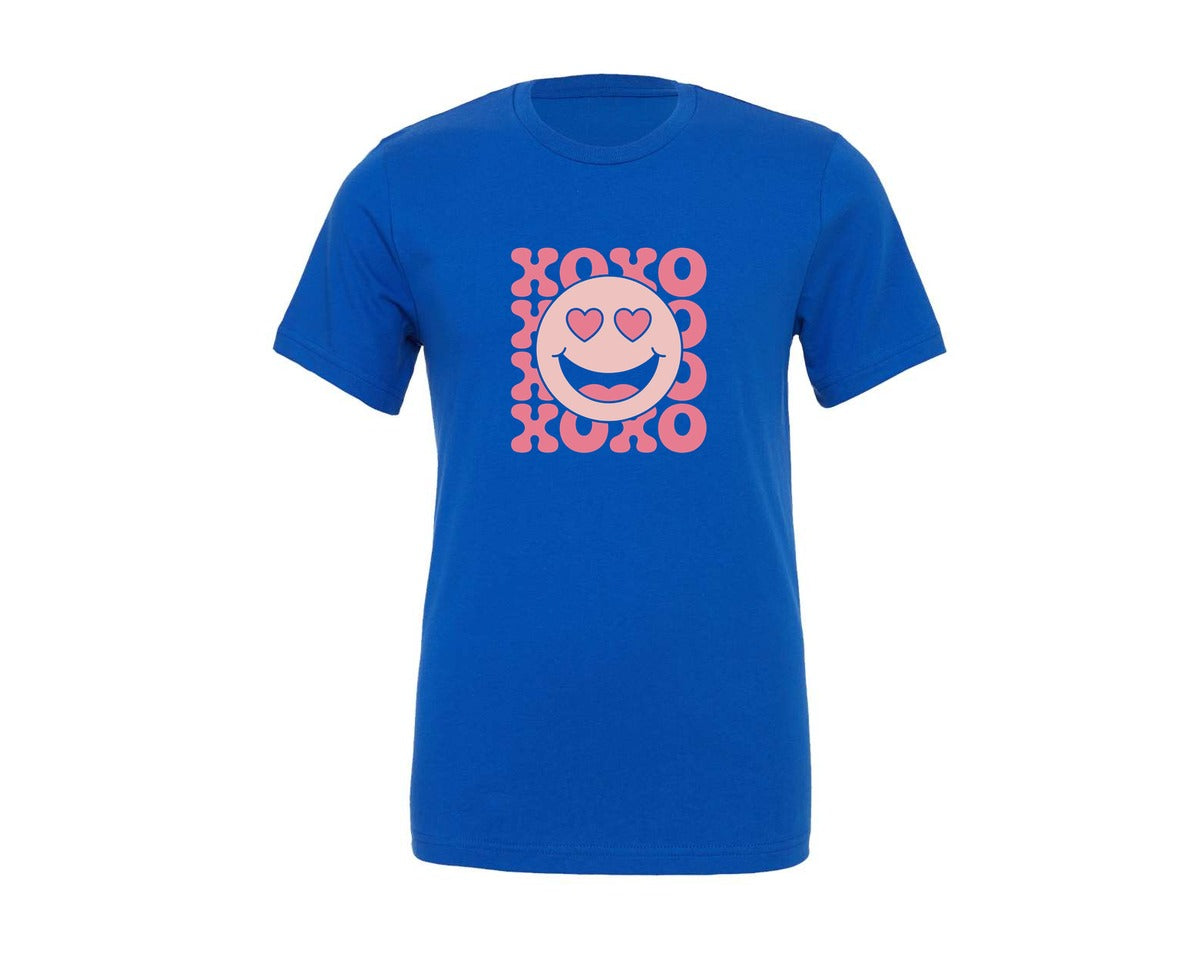 brand:Generic|color:True Royal Blue|Smiley Face Xoxo Valentines Day Graphic T-Shirt