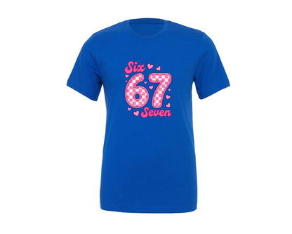 brand:Generic|color:True Royal Blue|67 Pink Checkered Valentine Graphic T-Shirt
