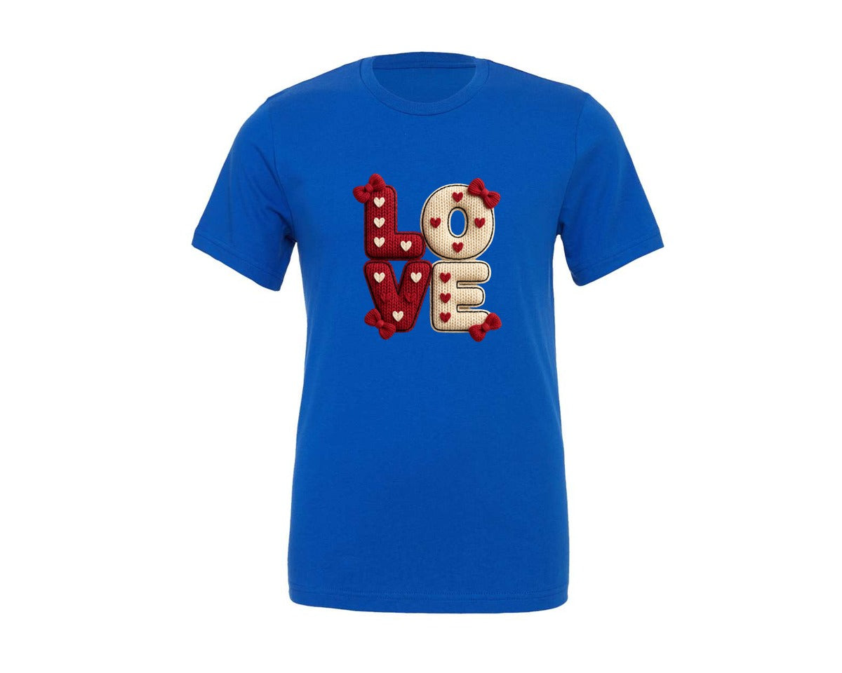 brand:Generic|color:True Royal Blue|Faux Knitted Yarn Texture Valentine 6 Graphic T-Shirt