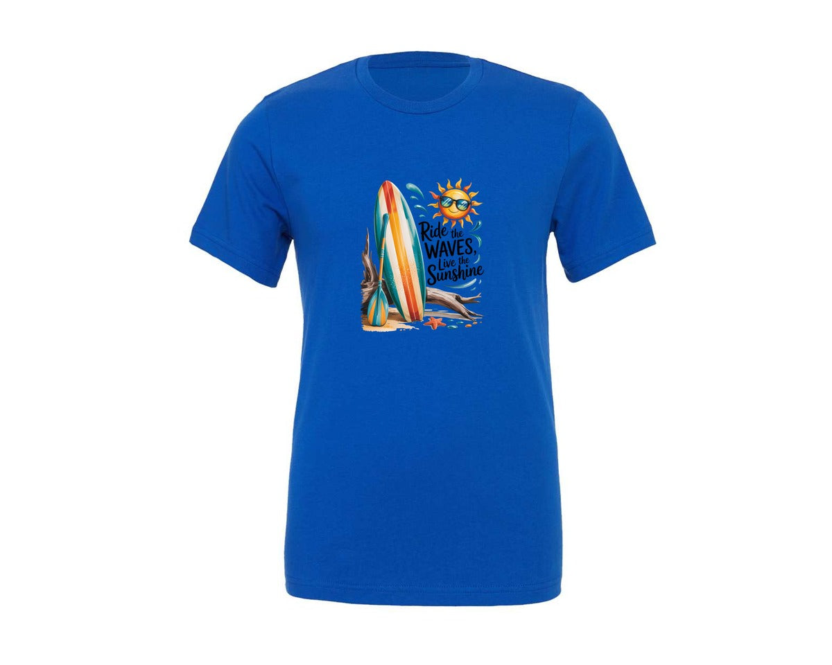 brand:Generic|color:True Royal Blue|Ride The Waves Live The Sunshine Summer Graphic T-Shirt