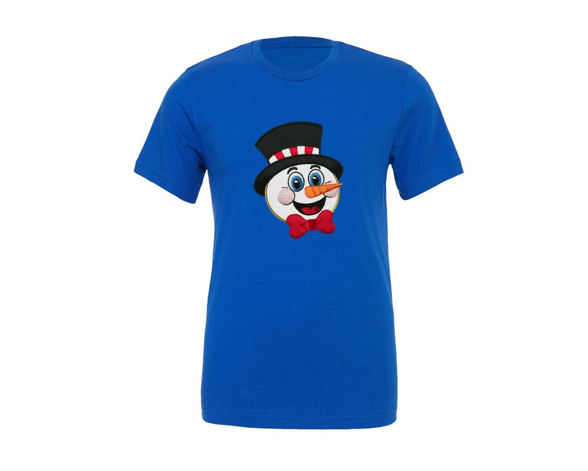 brand:Generic|color:True Royal Blue|Funny Yarn Faux Embroidery Snowman Graphic T-Shirt