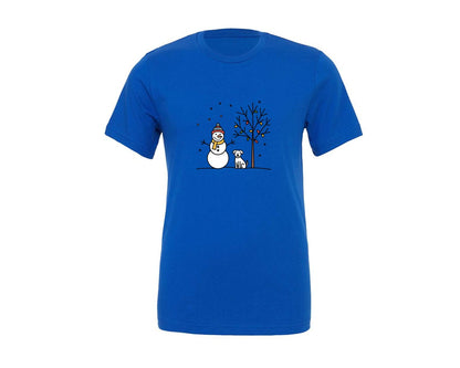 brand:Generic|color:True Royal Blue|Snowman Dog Winter Scene Graphic T-Shirt