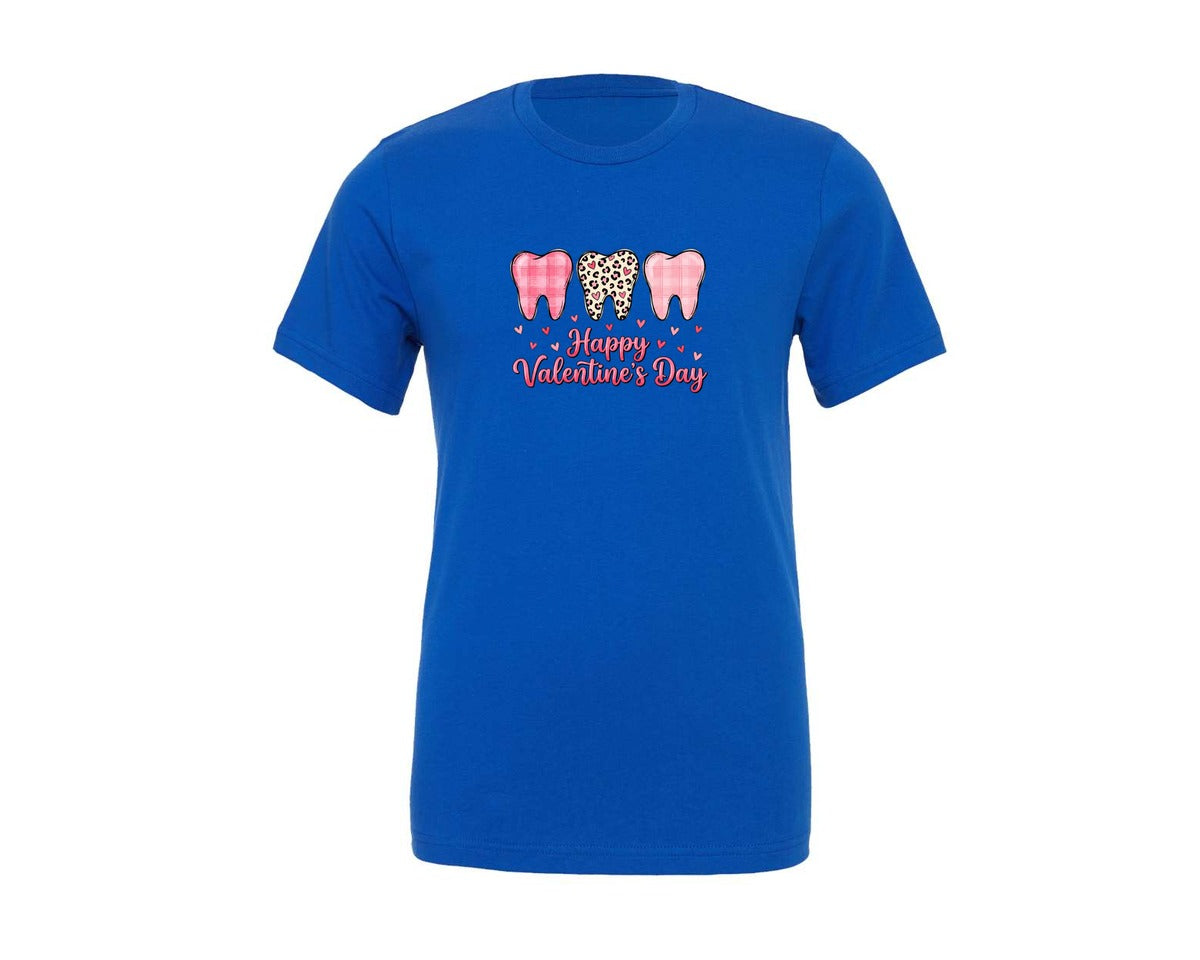 brand:Generic|color:True Royal Blue|Happy Valentines Day Teeth Graphic T-Shirt