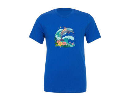 brand:Generic|color:True Royal Blue|Summer Beach Sea Waves Dolphin Graphic T-Shirt