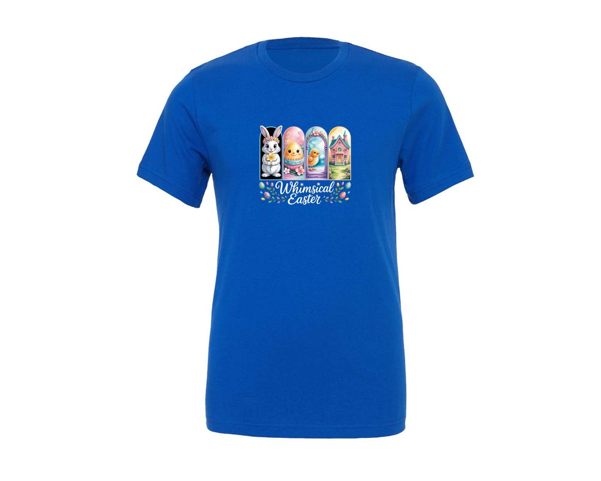 brand:Generic|color:True Royal Blue|Whimsical Easter Bunny Chick Egg Graphic T-Shirt