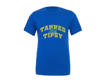 brand:Generic|color:True Royal Blue|Summer Tanned And Tipsy Varsity Graphic T-Shirt