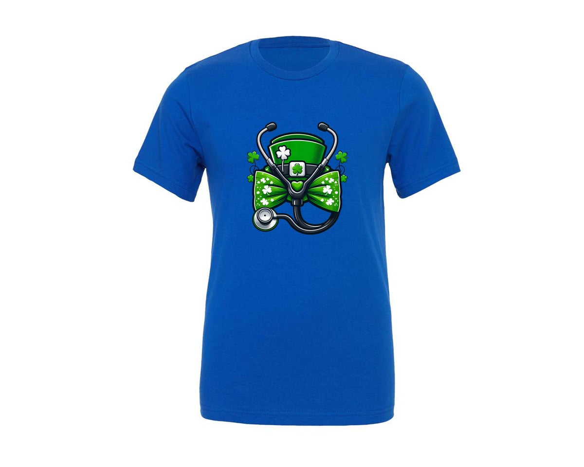 brand:Generic|color:True Royal Blue|Nurse St Patricks Day Coquette Bow 3 Graphic T-Shirt