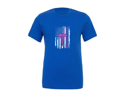brand:Generic|color:True Royal Blue|Registered Nurse 4Th Of July Usa Flag Graphic T-Shirt