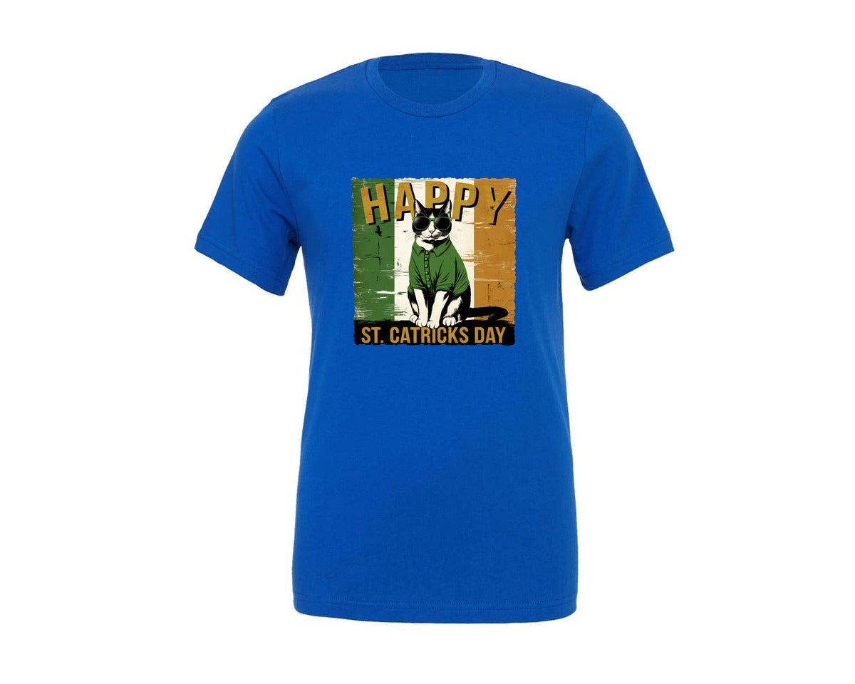 brand:Generic|color:True Royal Blue|Happy St Catricks Day Lucky Cat Graphic T-Shirt
