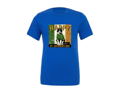 brand:Generic|color:True Royal Blue|Happy St Catricks Day Lucky Cat Graphic T-Shirt