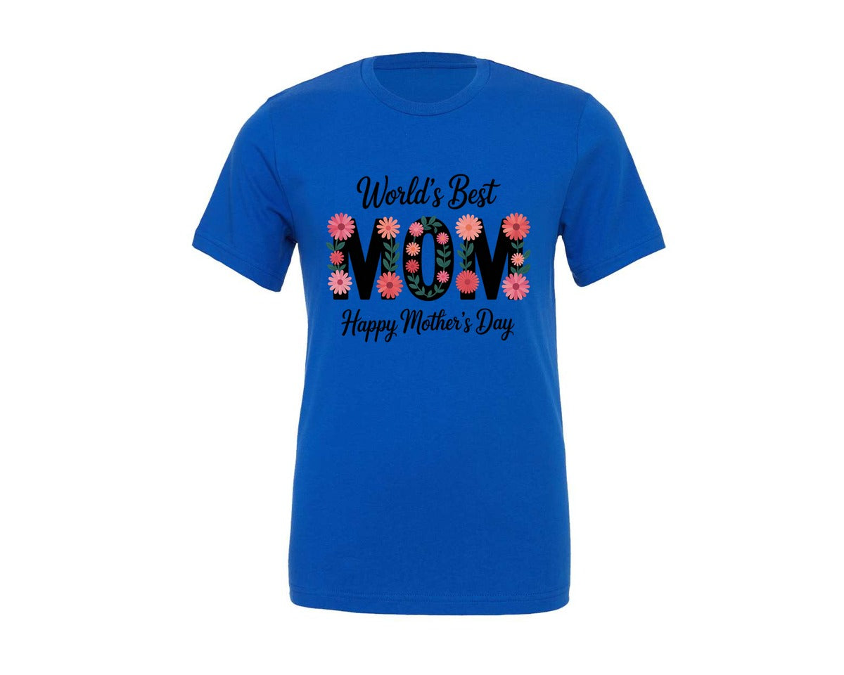 brand:Generic|color:True Royal Blue|Worlds Best Mom Floral Mothers Day Graphic T-Shirt