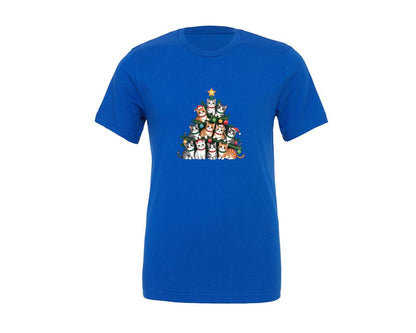 brand:Generic|color:True Royal Blue|Cute Christmas Cat Tree Graphic T-Shirt