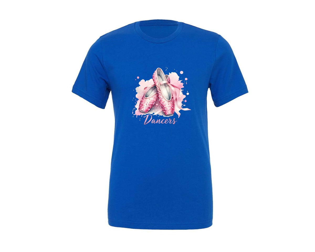 brand:Generic|color:True Royal Blue|Pink Glitter Ballet Shoes Dancers Graphic T-Shirt