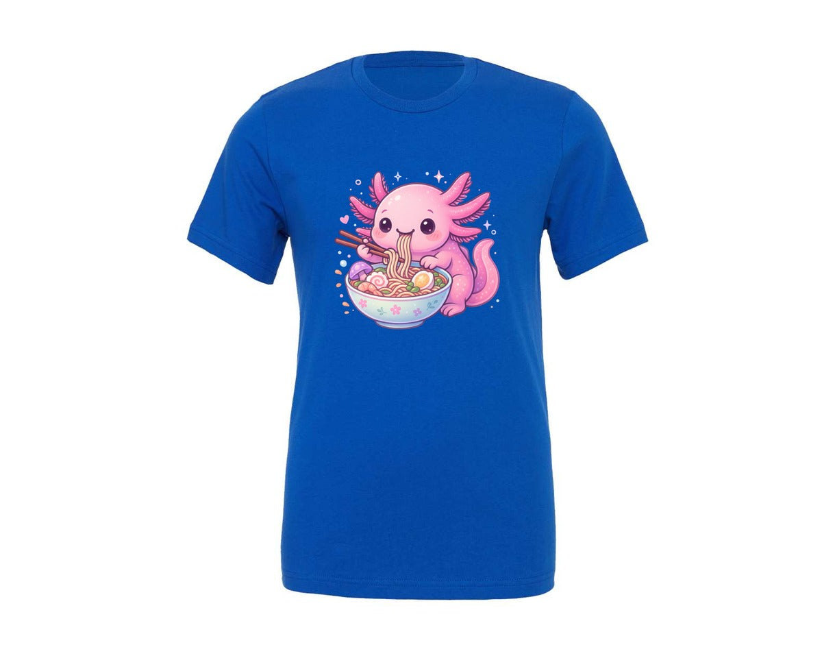 brand:Generic|color:True Royal Blue|Cute Axolotl Ramen Noodles Graphic T-Shirt