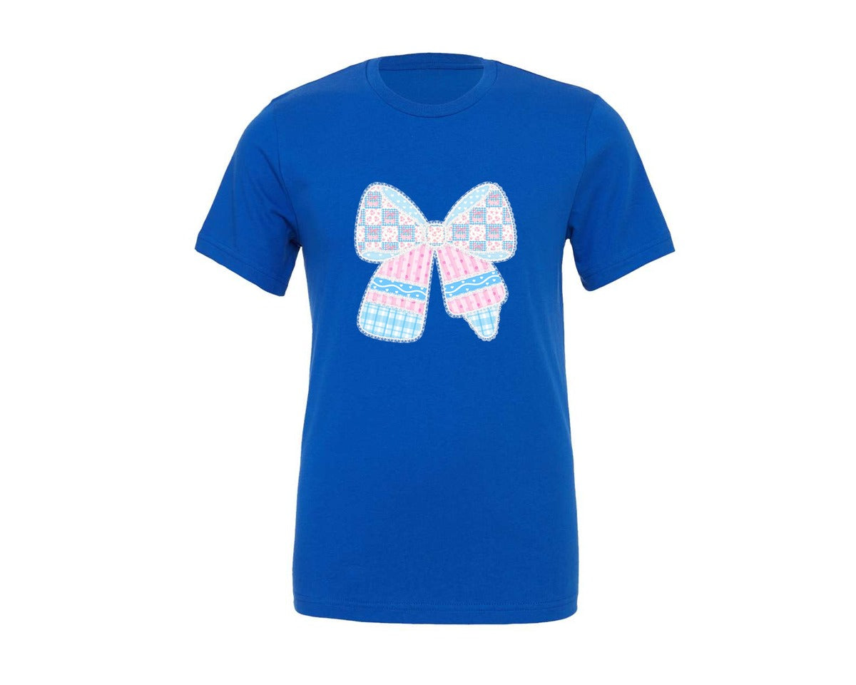 brand:Generic|color:True Royal Blue|Patchwork Crayon Bow Teacher Design Graphic T-Shirt