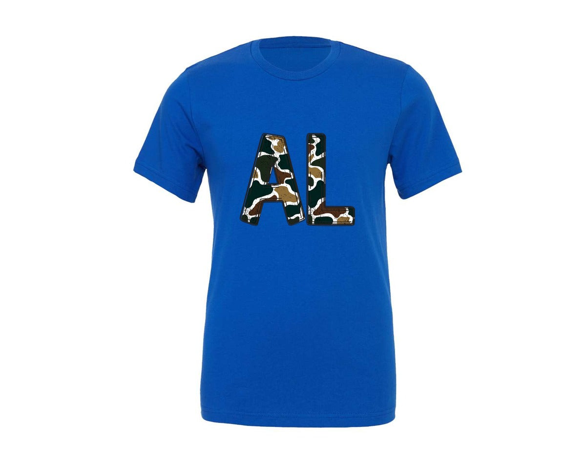 brand:Generic|color:True Royal Blue|Camo Al Alabama State Abbreviation Graphic T-Shirt