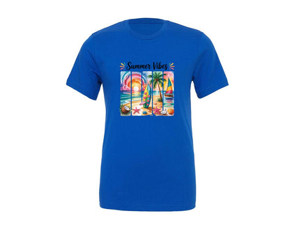 brand:Generic|color:True Royal Blue|Summer Vibes Beach Collage 3 Graphic T-Shirt