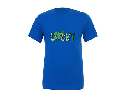 brand:Generic|color:True Royal Blue|Lucky Patchwork Clover Graphic T-Shirt
