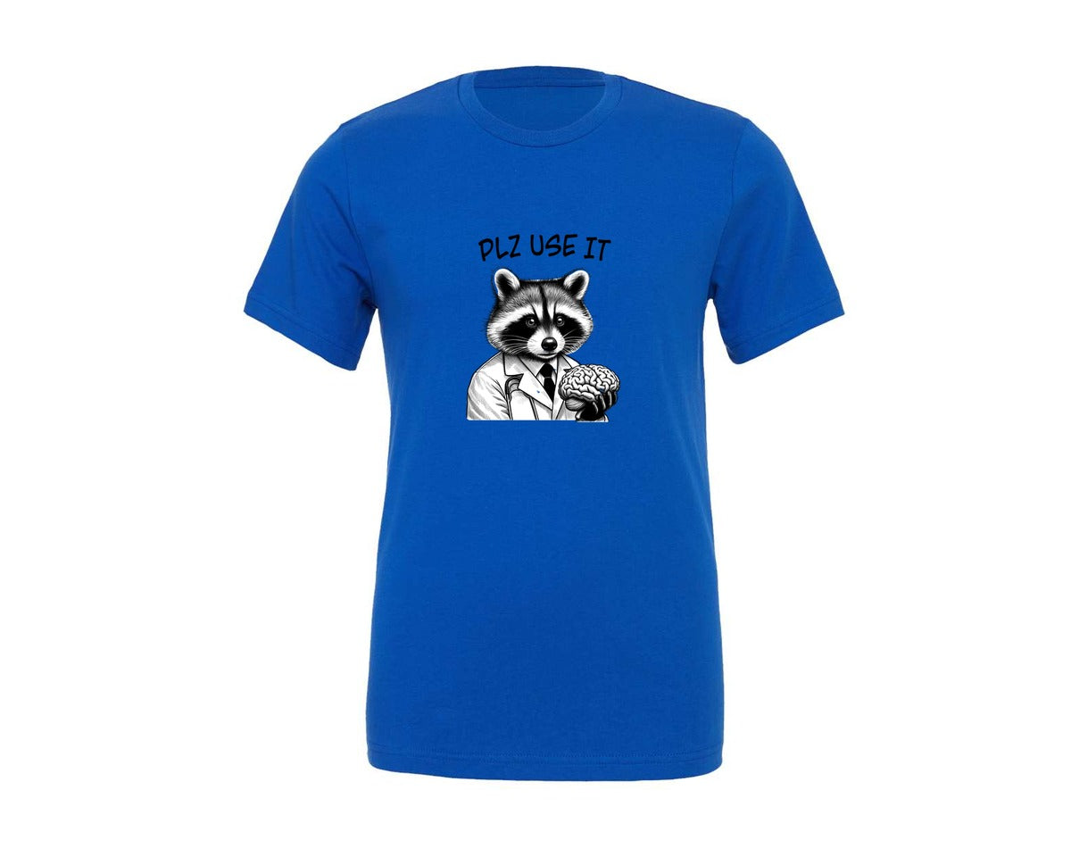brand:Generic|color:True Royal Blue|Funny Racoon Plz Use It Graphic T-Shirt