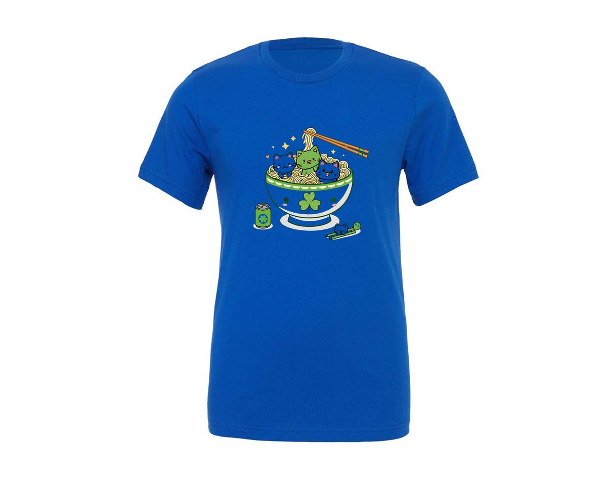 brand:Generic|color:True Royal Blue|Lucky Ramen Cat St Patricks Day Graphic T-Shirt