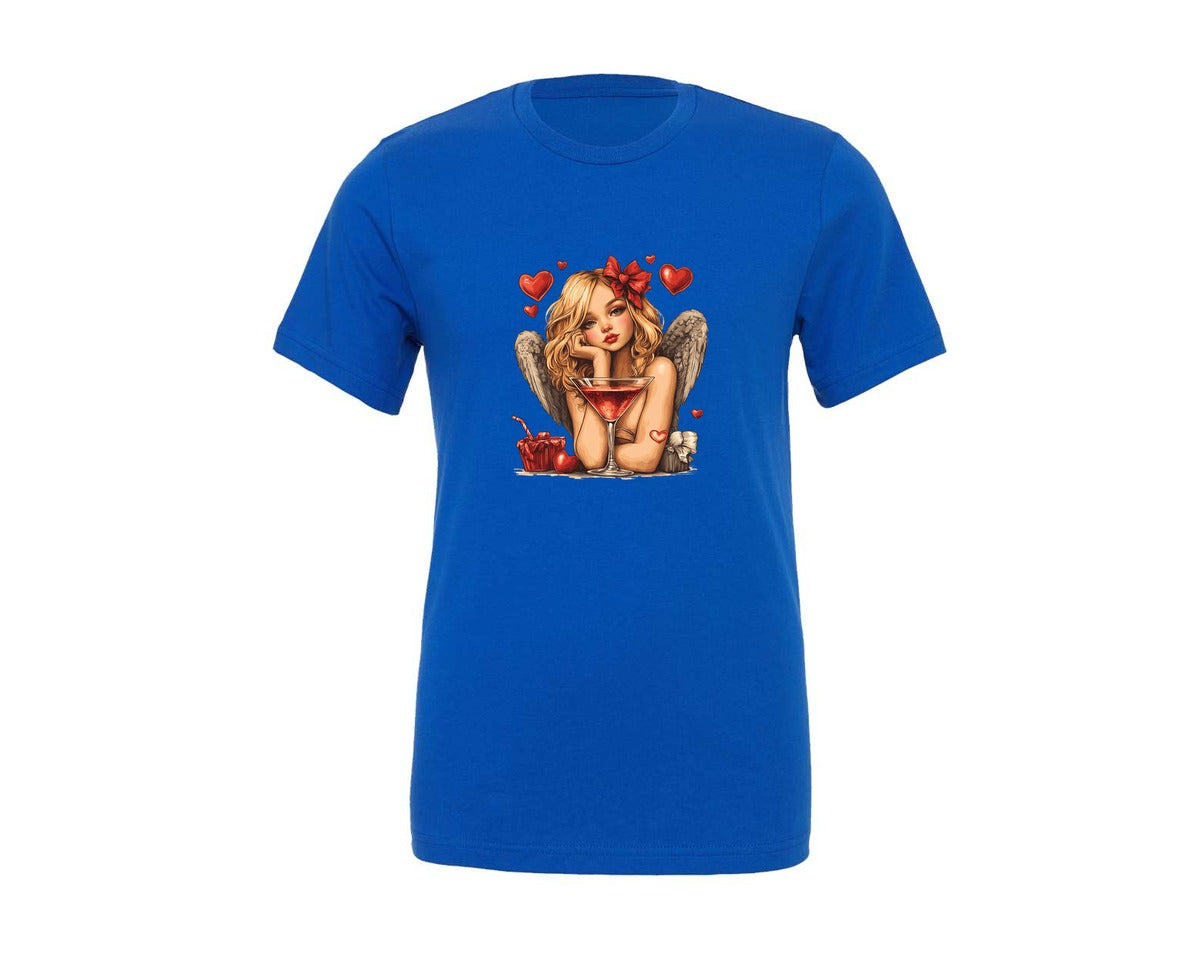 brand:Generic|color:True Royal Blue|Retro Cupid Girl Coquette Bow Love Graphic T-Shirt