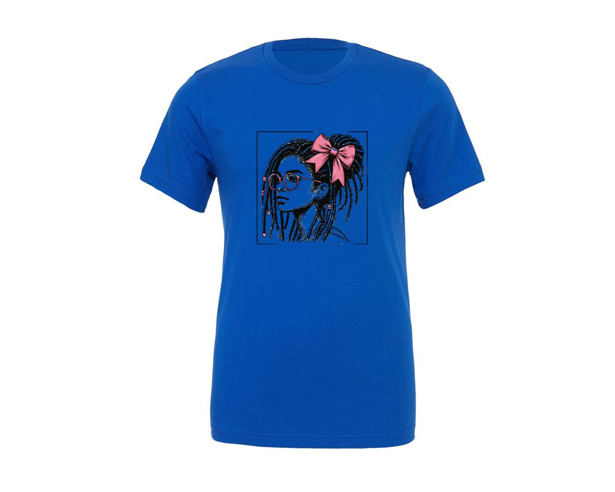 brand:Generic|color:True Royal Blue|Afro Locs Messy Bun Black Woman Graphic T-Shirt