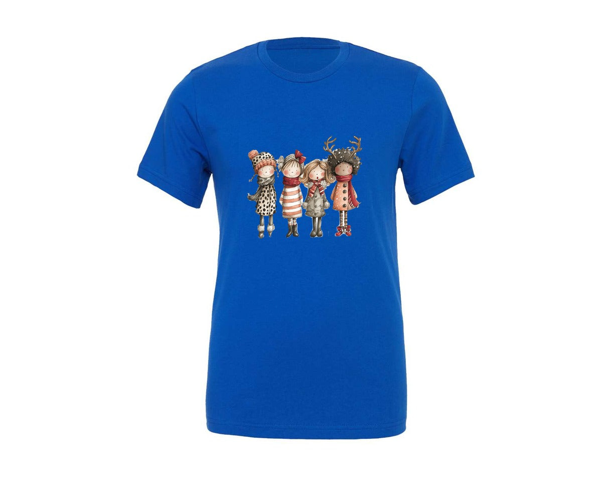 brand:Generic|color:True Royal Blue|Whimsical Winter Christmas Girl 13 Graphic T-Shirt