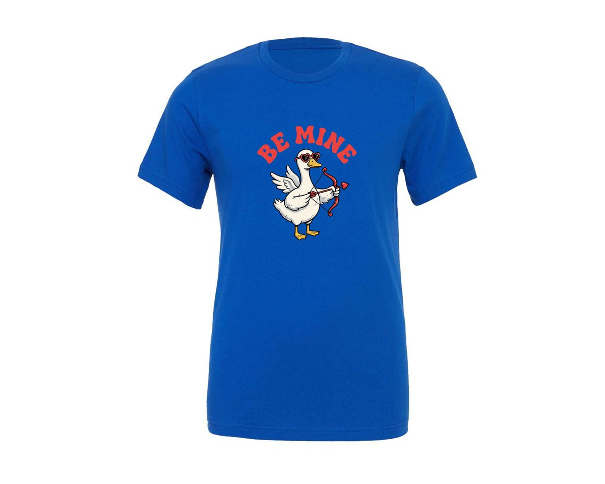 brand:Generic|color:True Royal Blue|Be Mine Cupid Goose Valentines Day Graphic T-Shirt
