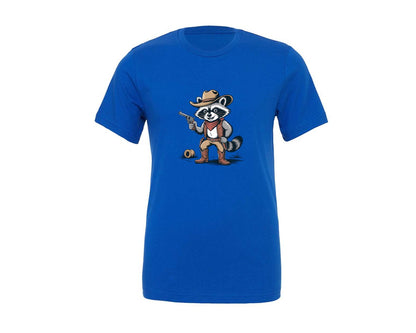 brand:Generic|color:True Royal Blue|Funny Cowboy Racoon Graphic T-Shirt