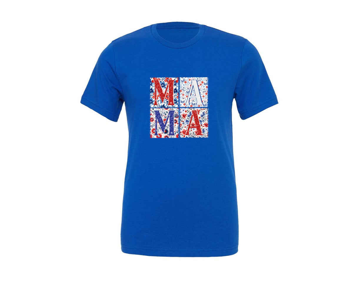 brand:Generic|color:True Royal Blue|4Th Of July Mama Patriotic Mom Graphic T-Shirt