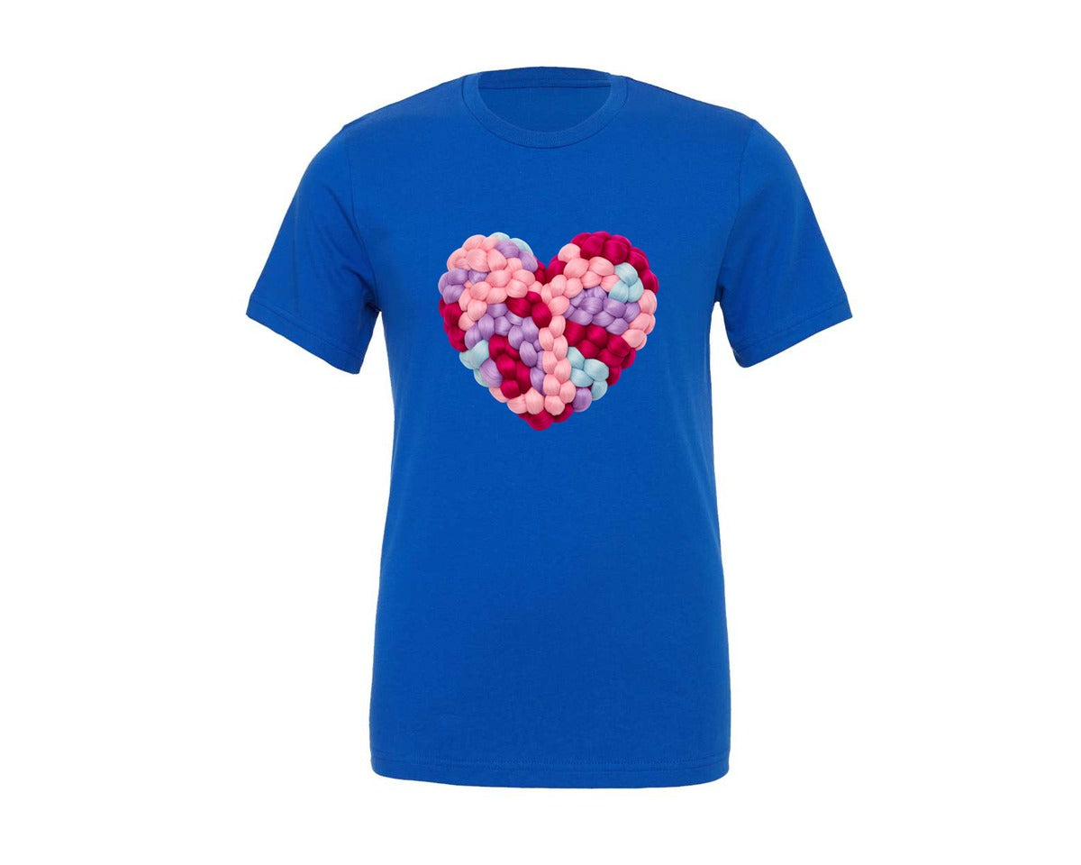 brand:Generic|color:True Royal Blue|Faux Knitted Yarn Valentines Heart 11 Graphic T-Shirt