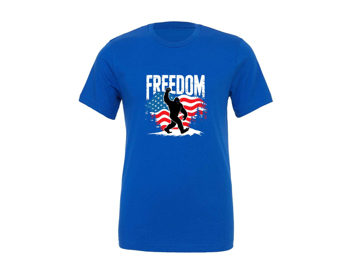 brand:Generic|color:True Royal Blue|Freedom Bigfoot Usa Flag 4Th Of July Graphic T-Shirt