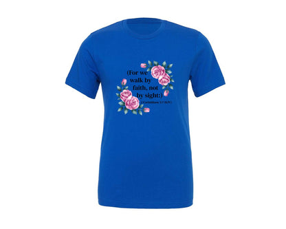 brand:Generic|color:True Royal Blue|Jesus Christ Christian Pink Roses Graphic T-Shirt
